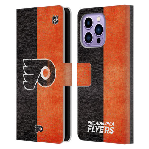 NHL Philadelphia Flyers Half Distressed Leather Book Wallet Case Cover For Apple iPhone 14 Pro Max