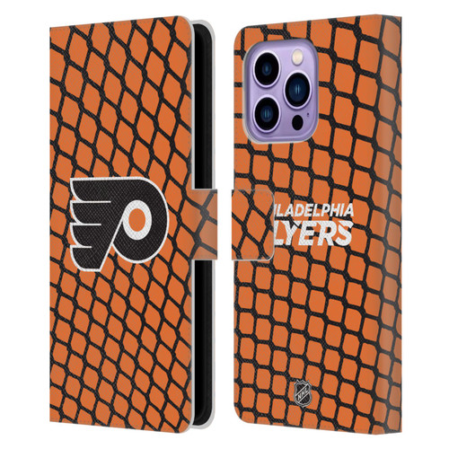 NHL Philadelphia Flyers Net Pattern Leather Book Wallet Case Cover For Apple iPhone 14 Pro Max