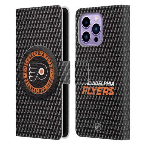 NHL Philadelphia Flyers Puck Texture Leather Book Wallet Case Cover For Apple iPhone 14 Pro Max