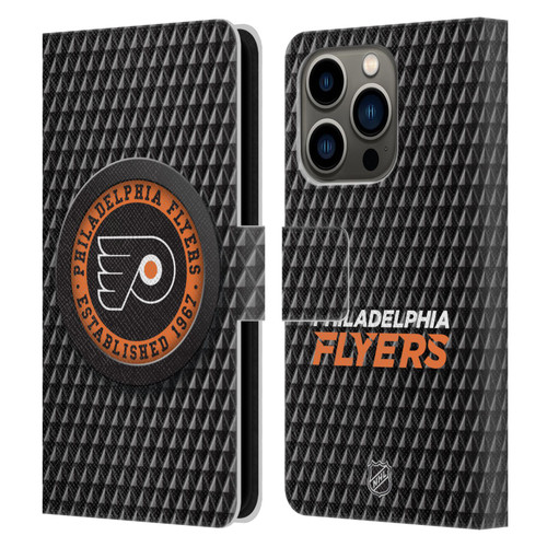 NHL Philadelphia Flyers Puck Texture Leather Book Wallet Case Cover For Apple iPhone 14 Pro