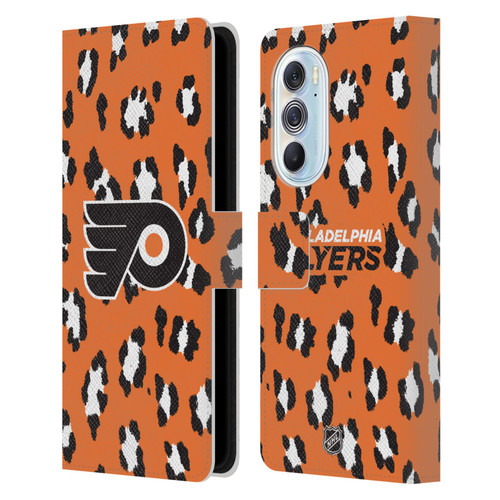 NHL Philadelphia Flyers Leopard Patten Leather Book Wallet Case Cover For Motorola Edge X30