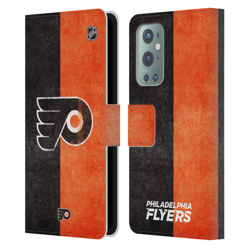 NHL Philadelphia Flyers Half Distressed Leather Book Wallet Case Cover For OnePlus 9