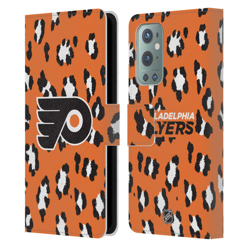 NHL Philadelphia Flyers Leopard Patten Leather Book Wallet Case Cover For OnePlus 9