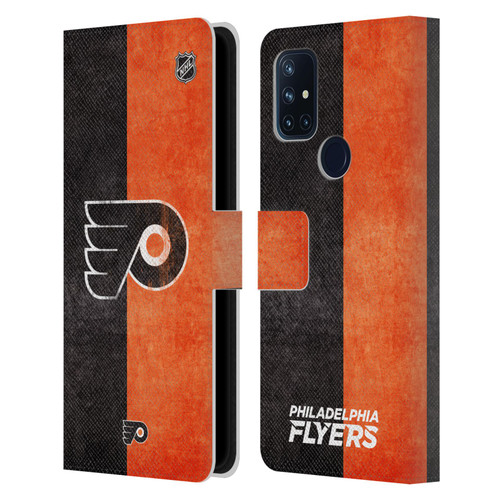 NHL Philadelphia Flyers Half Distressed Leather Book Wallet Case Cover For OnePlus Nord N10 5G