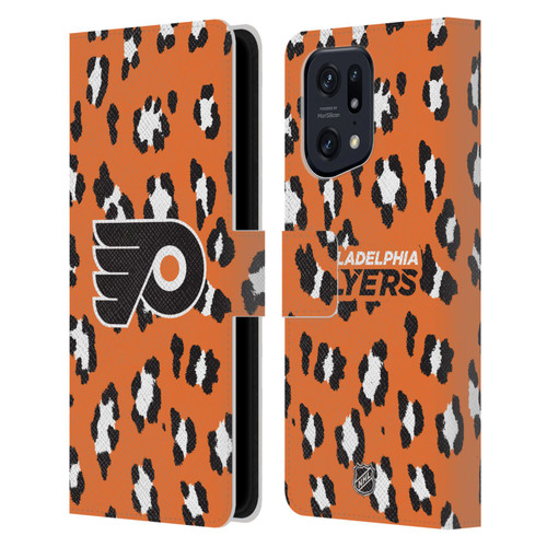 NHL Philadelphia Flyers Leopard Patten Leather Book Wallet Case Cover For OPPO Find X5 Pro