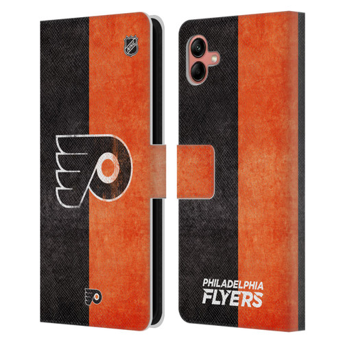 NHL Philadelphia Flyers Half Distressed Leather Book Wallet Case Cover For Samsung Galaxy A04 (2022)