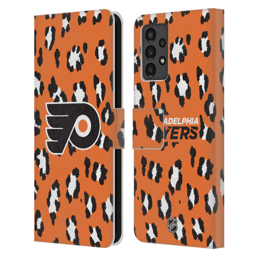 NHL Philadelphia Flyers Leopard Patten Leather Book Wallet Case Cover For Samsung Galaxy A13 (2022)