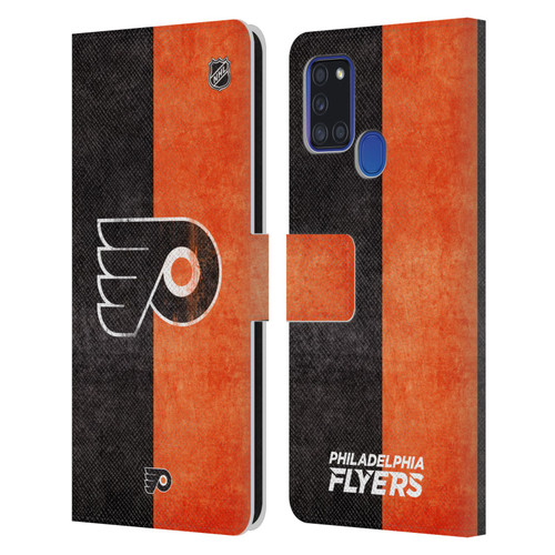 NHL Philadelphia Flyers Half Distressed Leather Book Wallet Case Cover For Samsung Galaxy A21s (2020)