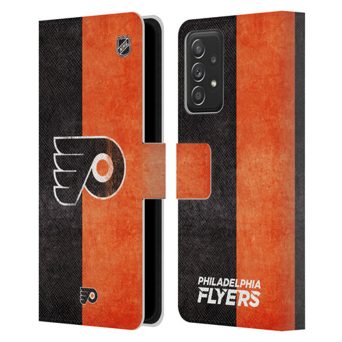 NHL Philadelphia Flyers Half Distressed Leather Book Wallet Case Cover For Samsung Galaxy A53 5G (2022)