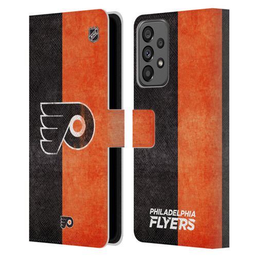 NHL Philadelphia Flyers Half Distressed Leather Book Wallet Case Cover For Samsung Galaxy A73 5G (2022)
