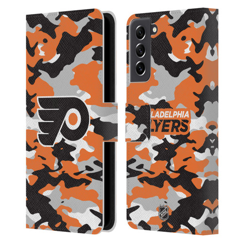 NHL Philadelphia Flyers Camouflage Leather Book Wallet Case Cover For Samsung Galaxy S21 FE 5G