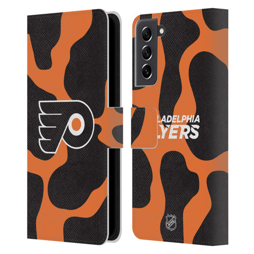 NHL Philadelphia Flyers Cow Pattern Leather Book Wallet Case Cover For Samsung Galaxy S21 FE 5G