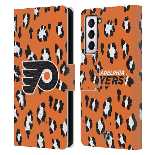NHL Philadelphia Flyers Leopard Patten Leather Book Wallet Case Cover For Samsung Galaxy S21 5G
