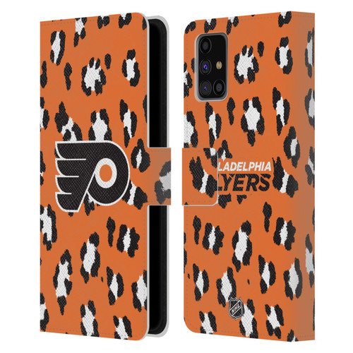 NHL Philadelphia Flyers Leopard Patten Leather Book Wallet Case Cover For Samsung Galaxy M31s (2020)