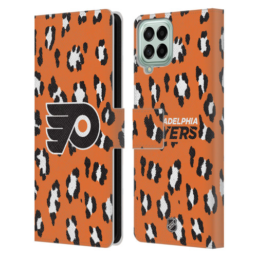 NHL Philadelphia Flyers Leopard Patten Leather Book Wallet Case Cover For Samsung Galaxy M33 (2022)