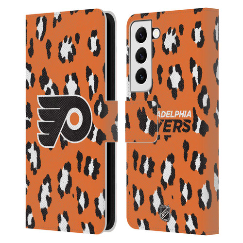 NHL Philadelphia Flyers Leopard Patten Leather Book Wallet Case Cover For Samsung Galaxy S22 5G