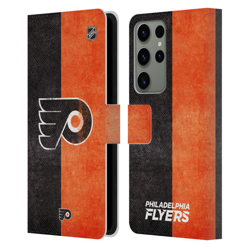 NHL Philadelphia Flyers Half Distressed Leather Book Wallet Case Cover For Samsung Galaxy S23 Ultra 5G