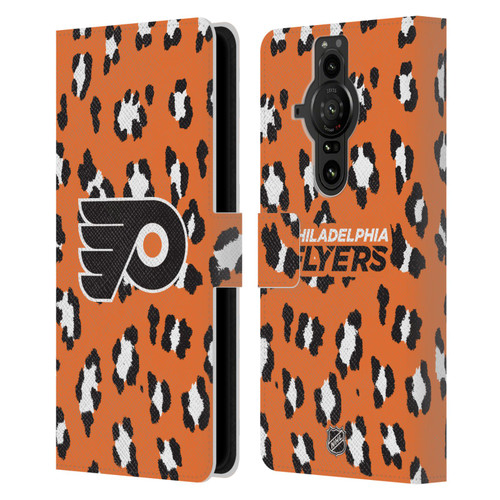 NHL Philadelphia Flyers Leopard Patten Leather Book Wallet Case Cover For Sony Xperia Pro-I
