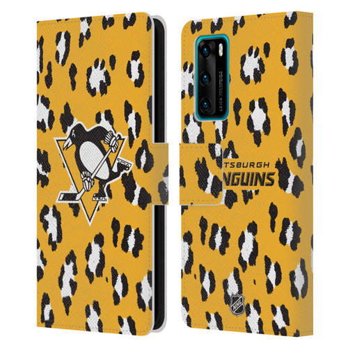 NHL Pittsburgh Penguins Leopard Patten Leather Book Wallet Case Cover For Huawei P40 5G