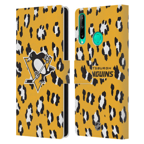 NHL Pittsburgh Penguins Leopard Patten Leather Book Wallet Case Cover For Huawei P40 lite E