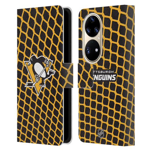 NHL Pittsburgh Penguins Net Pattern Leather Book Wallet Case Cover For Huawei P50 Pro