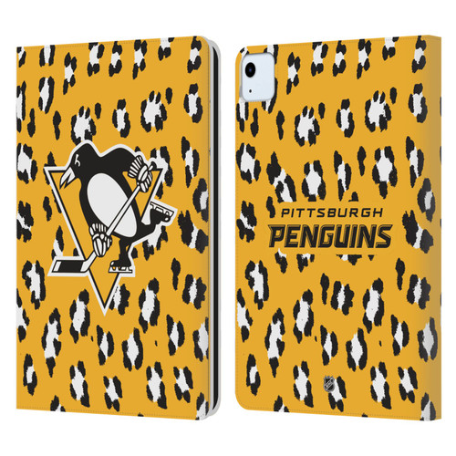 NHL Pittsburgh Penguins Leopard Patten Leather Book Wallet Case Cover For Apple iPad Air 11 2020/2022/2024