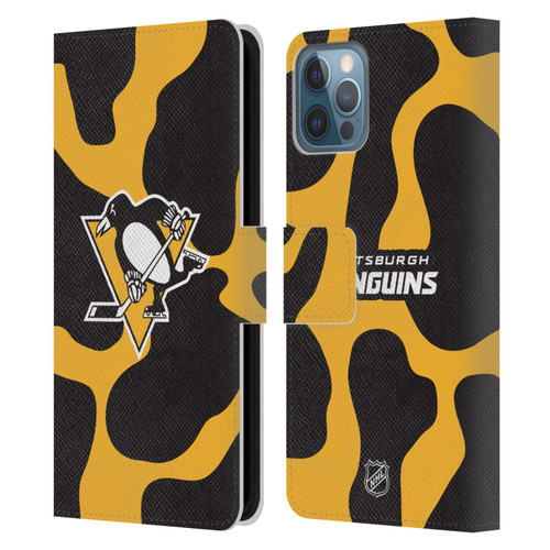 NHL Pittsburgh Penguins Cow Pattern Leather Book Wallet Case Cover For Apple iPhone 12 / iPhone 12 Pro