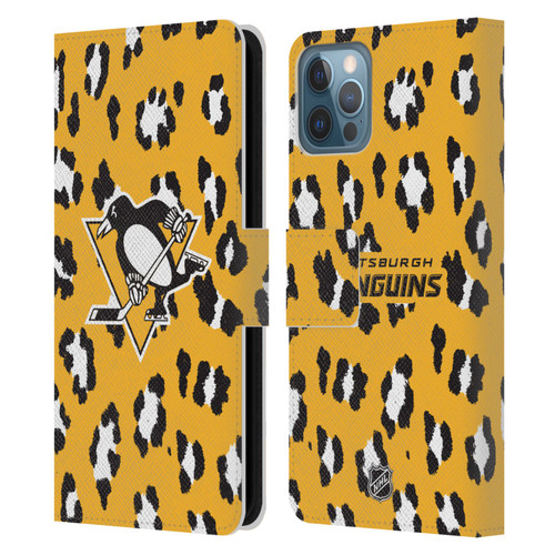 NHL Pittsburgh Penguins Leopard Patten Leather Book Wallet Case Cover For Apple iPhone 12 / iPhone 12 Pro
