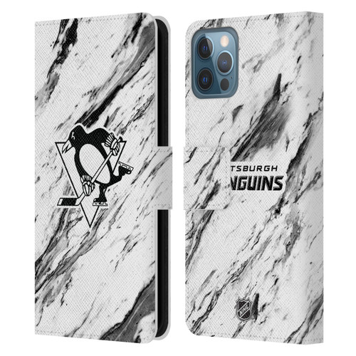 NHL Pittsburgh Penguins Marble Leather Book Wallet Case Cover For Apple iPhone 12 / iPhone 12 Pro