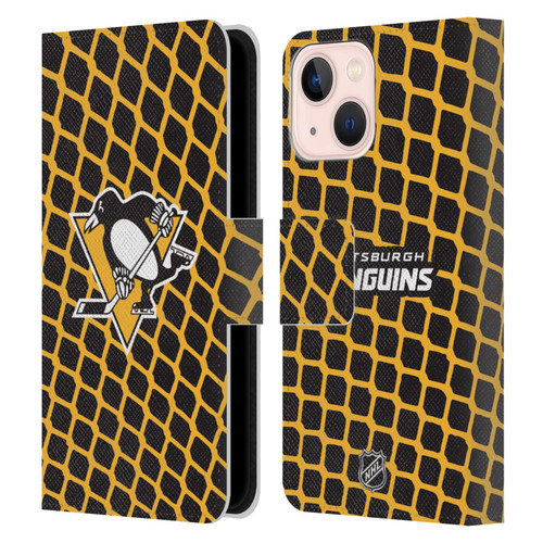 NHL Pittsburgh Penguins Net Pattern Leather Book Wallet Case Cover For Apple iPhone 13 Mini