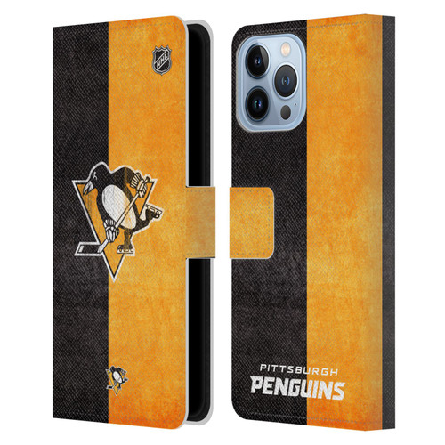 NHL Pittsburgh Penguins Half Distressed Leather Book Wallet Case Cover For Apple iPhone 13 Pro Max