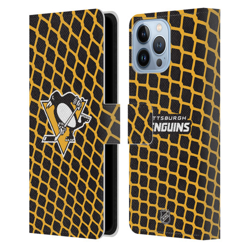 NHL Pittsburgh Penguins Net Pattern Leather Book Wallet Case Cover For Apple iPhone 13 Pro Max