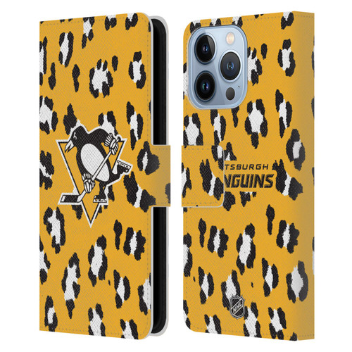 NHL Pittsburgh Penguins Leopard Patten Leather Book Wallet Case Cover For Apple iPhone 13 Pro