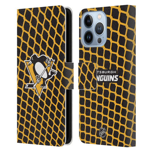 NHL Pittsburgh Penguins Net Pattern Leather Book Wallet Case Cover For Apple iPhone 13 Pro