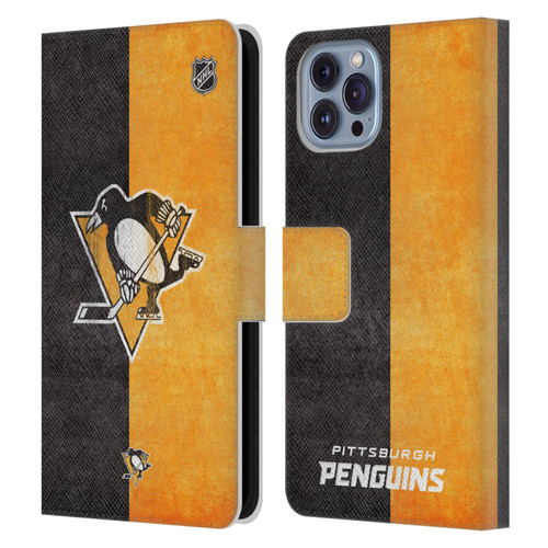 NHL Pittsburgh Penguins Half Distressed Leather Book Wallet Case Cover For Apple iPhone 14