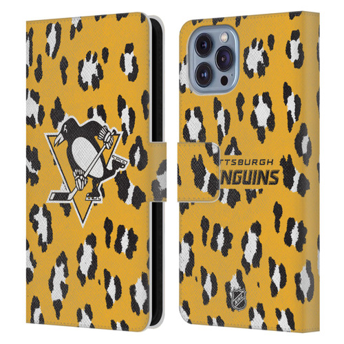 NHL Pittsburgh Penguins Leopard Patten Leather Book Wallet Case Cover For Apple iPhone 14