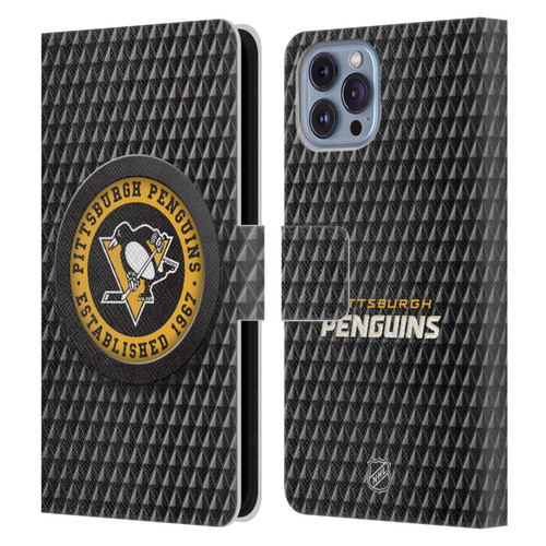 NHL Pittsburgh Penguins Puck Texture Leather Book Wallet Case Cover For Apple iPhone 14