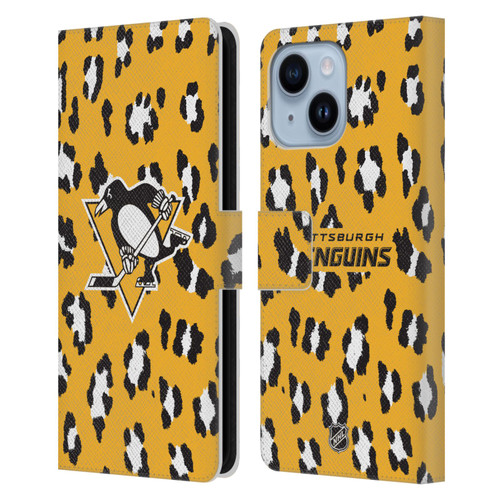 NHL Pittsburgh Penguins Leopard Patten Leather Book Wallet Case Cover For Apple iPhone 14 Plus