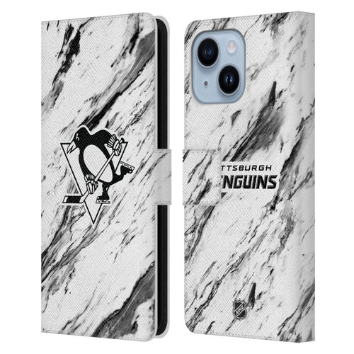 NHL Pittsburgh Penguins Marble Leather Book Wallet Case Cover For Apple iPhone 14 Plus