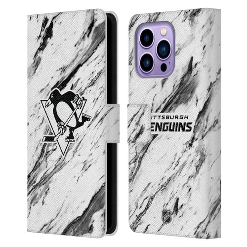 NHL Pittsburgh Penguins Marble Leather Book Wallet Case Cover For Apple iPhone 14 Pro Max