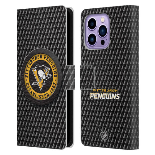 NHL Pittsburgh Penguins Puck Texture Leather Book Wallet Case Cover For Apple iPhone 14 Pro Max