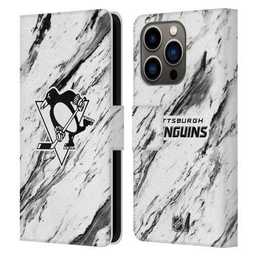 NHL Pittsburgh Penguins Marble Leather Book Wallet Case Cover For Apple iPhone 14 Pro