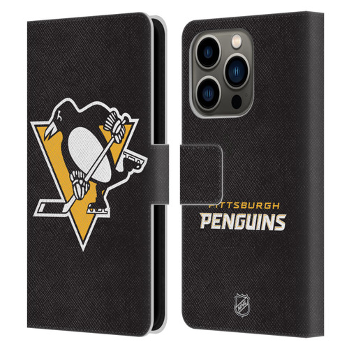 NHL Pittsburgh Penguins Plain Leather Book Wallet Case Cover For Apple iPhone 14 Pro