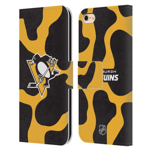 NHL Pittsburgh Penguins Cow Pattern Leather Book Wallet Case Cover For Apple iPhone 6 / iPhone 6s