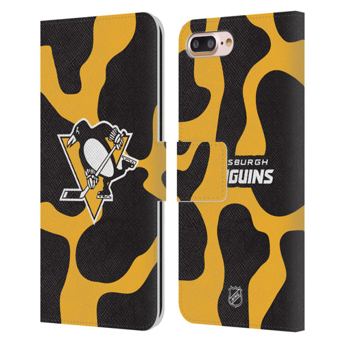 NHL Pittsburgh Penguins Cow Pattern Leather Book Wallet Case Cover For Apple iPhone 7 Plus / iPhone 8 Plus