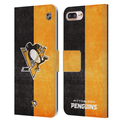 NHL Pittsburgh Penguins Half Distressed Leather Book Wallet Case Cover For Apple iPhone 7 Plus / iPhone 8 Plus