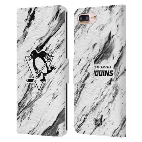 NHL Pittsburgh Penguins Marble Leather Book Wallet Case Cover For Apple iPhone 7 Plus / iPhone 8 Plus