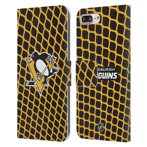 NHL Pittsburgh Penguins Net Pattern Leather Book Wallet Case Cover For Apple iPhone 7 Plus / iPhone 8 Plus