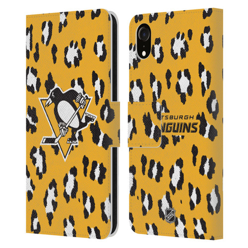 NHL Pittsburgh Penguins Leopard Patten Leather Book Wallet Case Cover For Apple iPhone XR