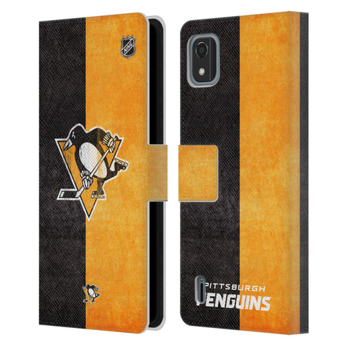 NHL Pittsburgh Penguins Half Distressed Leather Book Wallet Case Cover For Nokia C2 2nd Edition